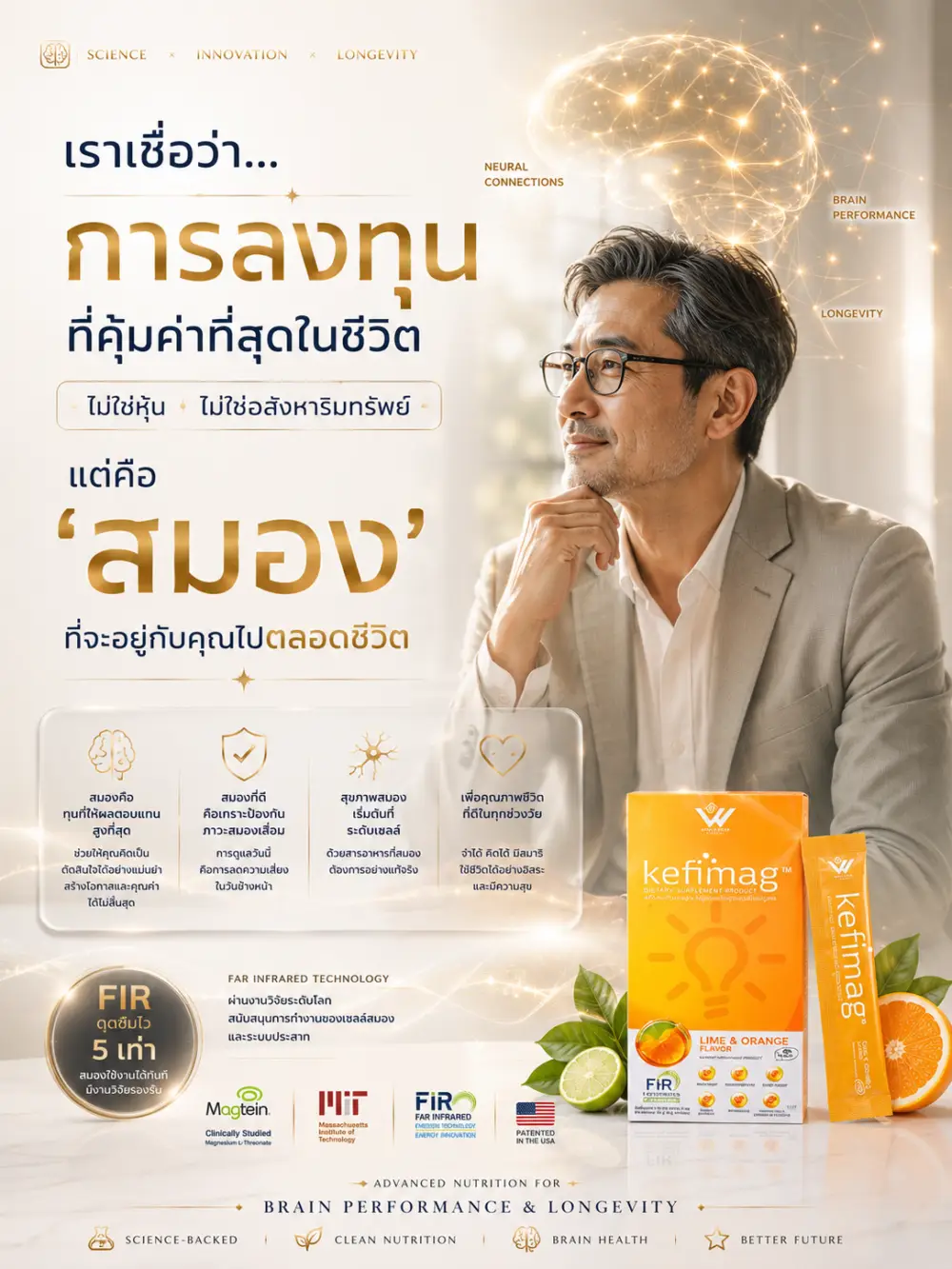 ลงทุนสมอง โภชนาการสมอง brain nutrition longevity เคฟีแมก kefimag 00