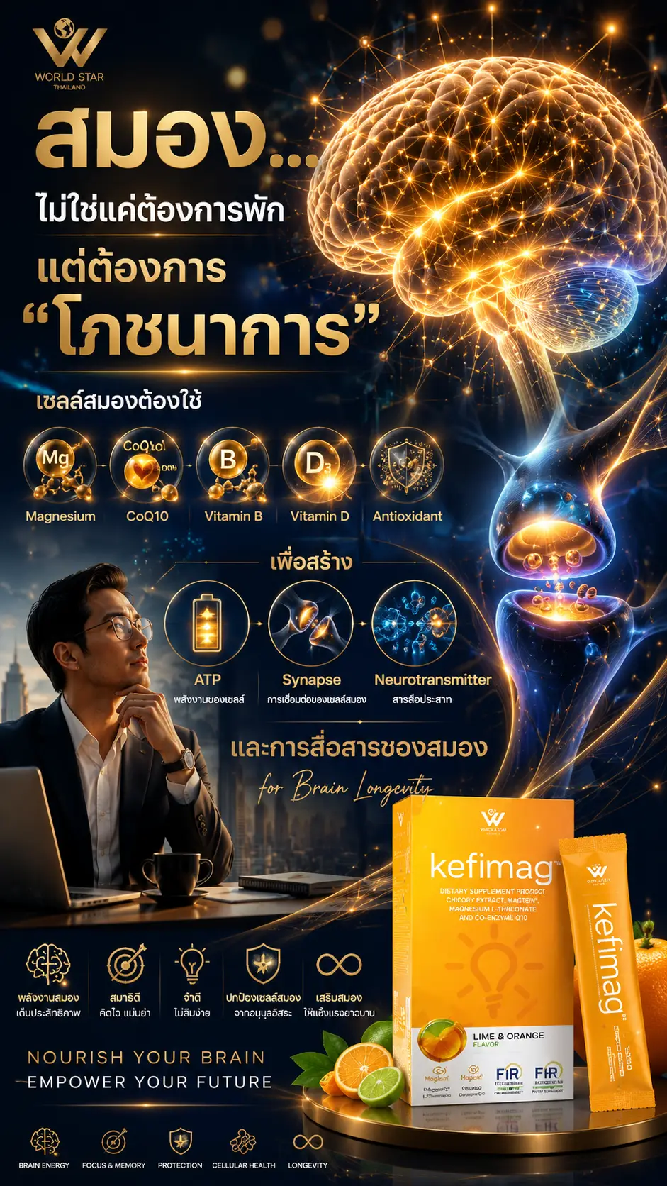 สมองล้า สมองขาดพลังงาน สมองตื้อ คิดไม่ออก เคฟีแมก kefimag 02